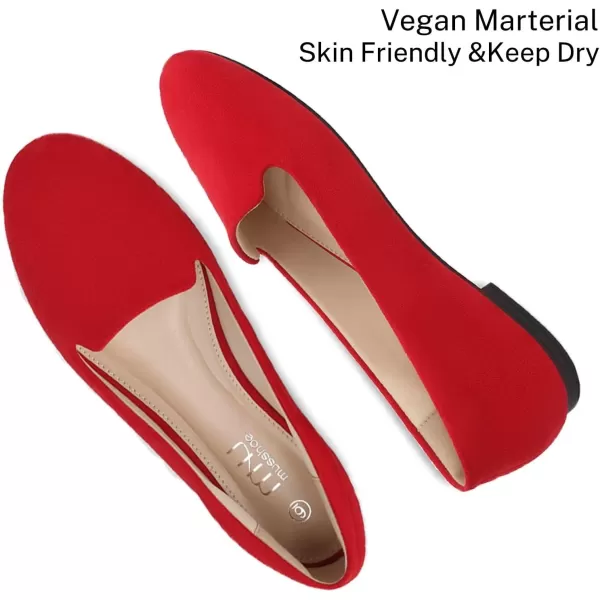 MUSSHOE Flats Shoes for Women Slip on Round Toe Comfortable Women's Flats Ballet Flats Shoes Loafers for Women, red 7.5