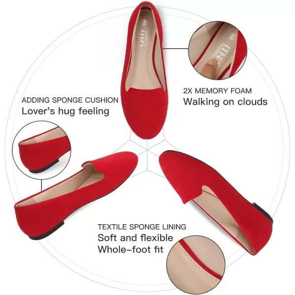 MUSSHOE Flats Shoes for Women Slip on Round Toe Comfortable Women's Flats Ballet Flats Shoes Loafers for Women, red 7.5