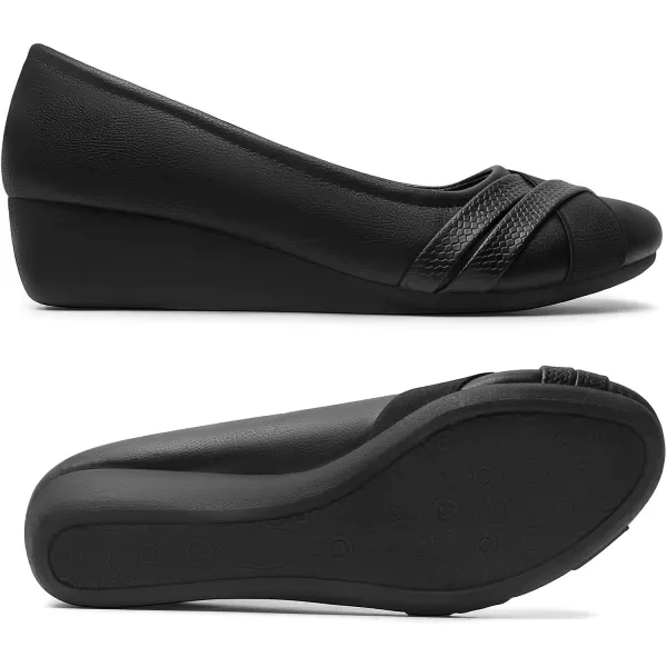 MUSSHOE Wedge heels for Women Round Toe Comfortable Dressy Low Heel Women Pumps