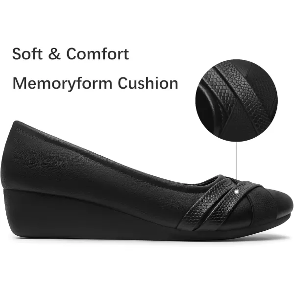 MUSSHOE Wedge heels for Women Round Toe Comfortable Dressy Low Heel Women Pumps