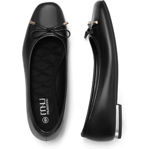 MUSSHOE Women's Ballet Flats Shoes Dressy Comfortable Square Toe Patent Flat with Bow