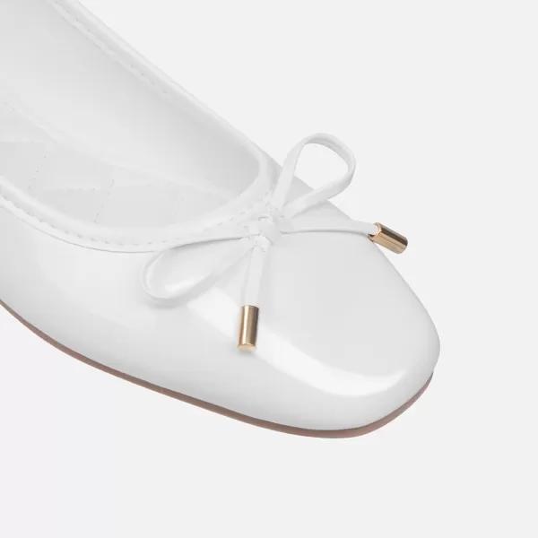 MUSSHOE Women's Ballet Flats Shoes Dressy Comfortable Square Toe Patent Flat with Bow