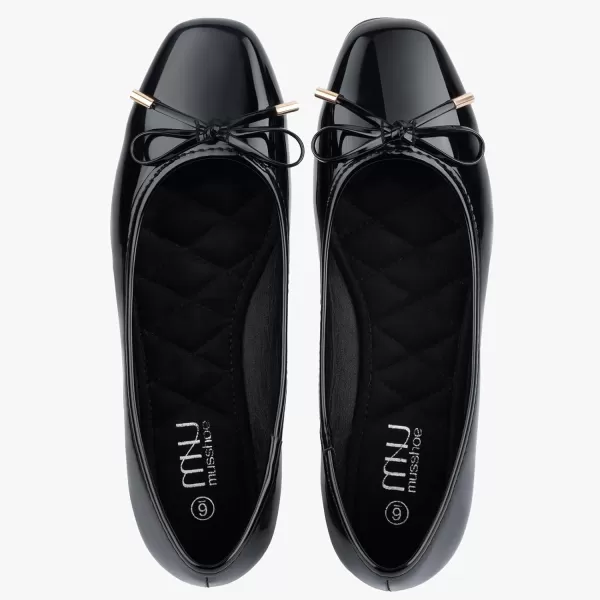 MUSSHOE Women's Ballet Flats Shoes Dressy Comfortable Square Toe Patent Flat with Bow