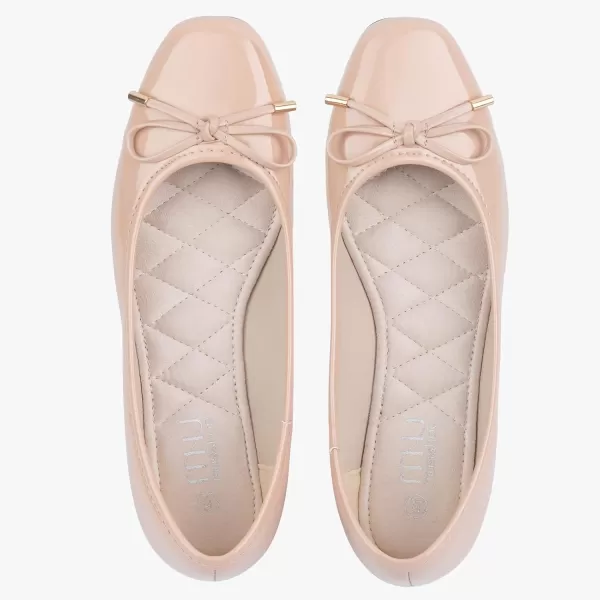 MUSSHOE Women's Ballet Flats Shoes Dressy Comfortable Square Toe Patent Flat with Bow