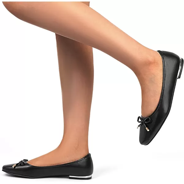 MUSSHOE Women's Ballet Flats Shoes Dressy Comfortable Square Toe Patent Flat with Bow