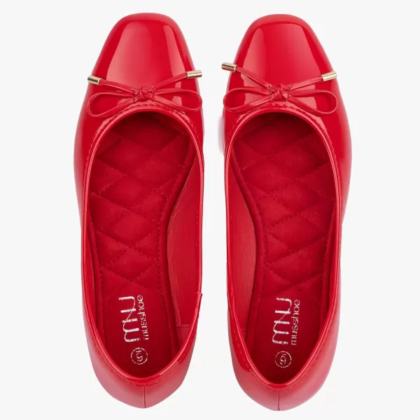 MUSSHOE Women's Ballet Flats Shoes Dressy Comfortable Square Toe Patent Flat with Bow