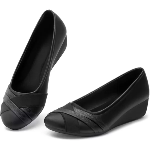 MUSSHOE Wedge heels for Women Round Toe Comfortable Dressy Low Heel Women Pumps