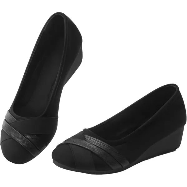 MUSSHOE Wedge heels for Women Round Toe Comfortable Dressy Low Heel Women Pumps