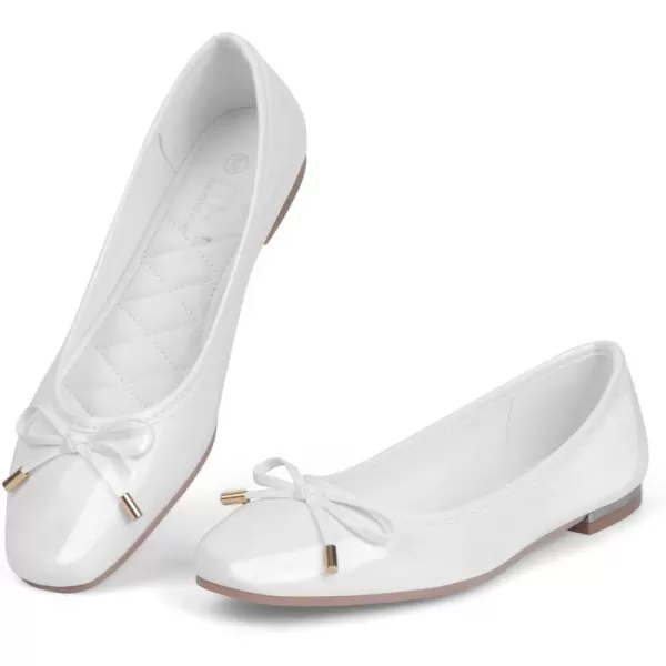 MUSSHOE Women's Ballet Flats Shoes Dressy Comfortable Square Toe Patent Flat with Bow