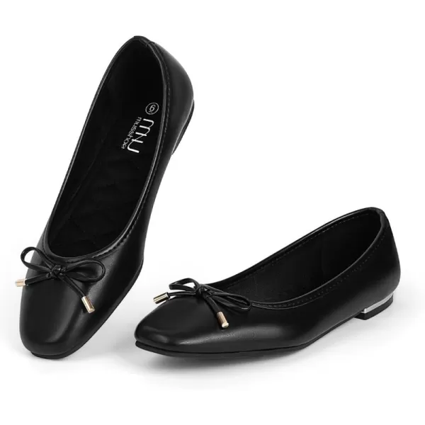MUSSHOE Women's Ballet Flats Shoes Dressy Comfortable Square Toe Patent Flat with Bow