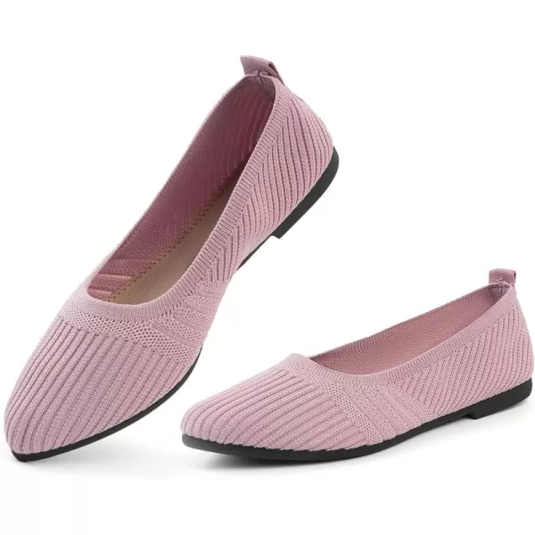 MUSSHOE Women's Pointed Toe Flats Shoes Knit Ballet Flats Comfortable Dressy Casual Shoes Slip on with Arch Support Size 9 Pink