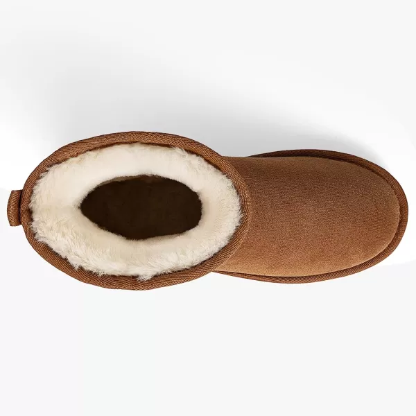 MUSSHOE Winter Boots for Women Classic Snow Boots Comfortable Cow Suede Leather Slip on Booties Fur Lined Warm Boots Waterproof