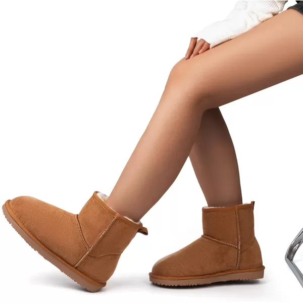 MUSSHOE Winter Boots for Women Classic Snow Boots Comfortable Cow Suede Leather Slip on Booties Fur Lined Warm Boots Waterproof