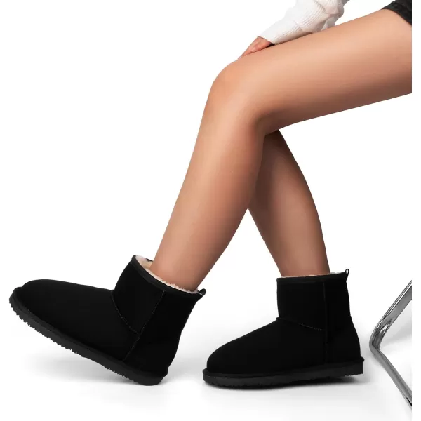 MUSSHOE Winter Boots for Women Classic Snow Boots Comfortable Cow Suede Leather Slip on Booties Fur Lined Warm Boots Waterproof