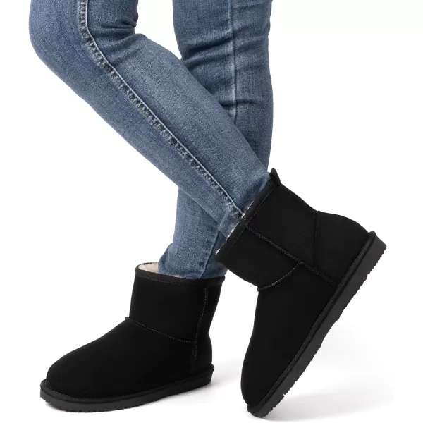 MUSSHOE Winter Boots for Women Classic Snow Boots Comfortable Cow Suede Leather Slip on Booties Fur Lined Warm Boots Waterproof