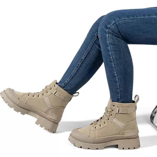 MUSSHOE Womens Combat Boots Fashion Ankle Boots for Women Lace up Heel Lug Sole
