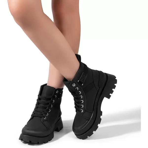 MUSSHOE Womens Combat Boots Fashion Ankle Boots for Women Lace up Heel Lug Sole