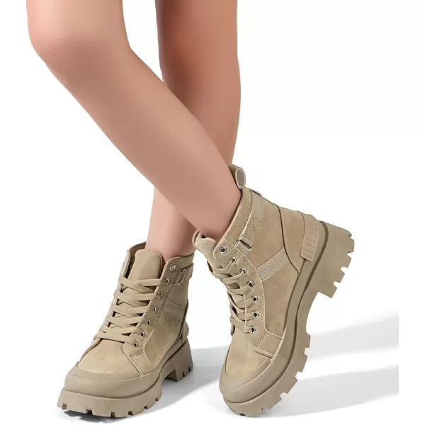 MUSSHOE Womens Combat Boots Fashion Ankle Boots for Women Lace up Heel Lug Sole