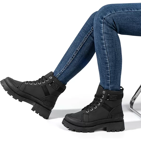 MUSSHOE Womens Combat Boots Fashion Ankle Boots for Women Lace up Heel Lug Sole