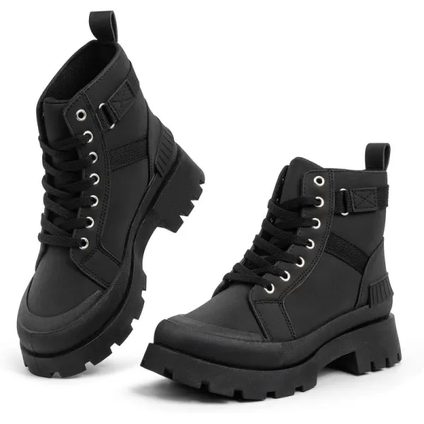 MUSSHOE Womens Combat Boots Fashion Ankle Boots for Women Lace up Heel Lug Sole