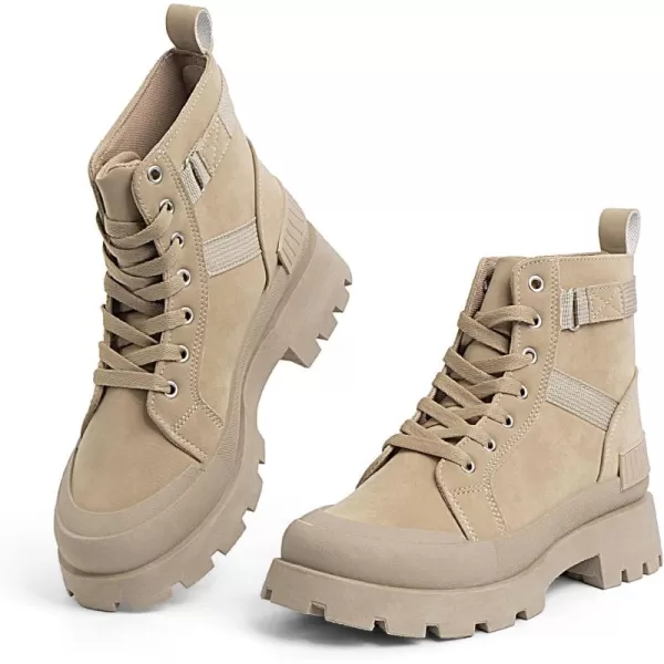 MUSSHOE Womens Combat Boots Fashion Ankle Boots for Women Lace up Heel Lug Sole