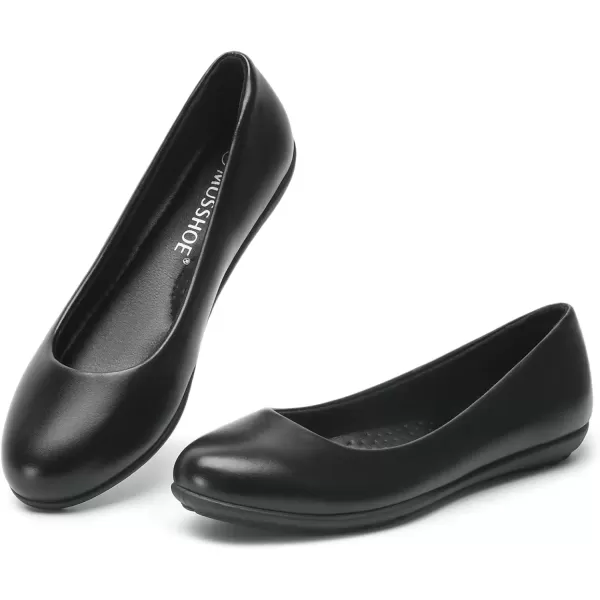 imageMUSSHOE Flats Shoes for Women Dressy Comfortable Slipon Flats for Women Round ToeBlack Pu 1