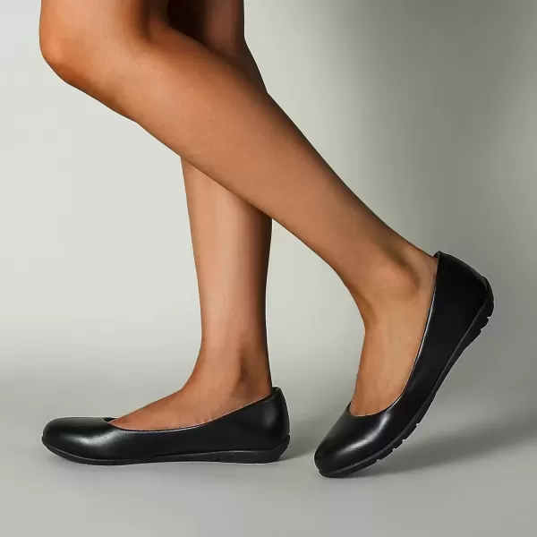 imageMUSSHOE Flats Shoes for Women Dressy Comfortable Slipon Flats for Women Round ToeBlack Pu 1