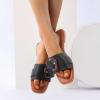 imageMUSSHOE Fashion Flat Summer Sandals for Women 2024Comfortable Leather Slides Dressy Beach Footwear Cute Memory Foam Mules Braided Open Toe DesignSize 511Black2