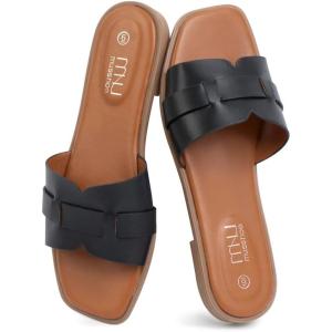 imageMUSSHOE Fashion Flat Summer Sandals for Women 2024Comfortable Leather Slides Dressy Beach Footwear Cute Memory Foam Mules Braided Open Toe DesignSize 511Black1