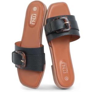 imageMUSSHOE Fashion Flat Summer Sandals for Women 2024Comfortable Leather Slides Dressy Beach Footwear Cute Memory Foam Mules Braided Open Toe DesignSize 511Black2