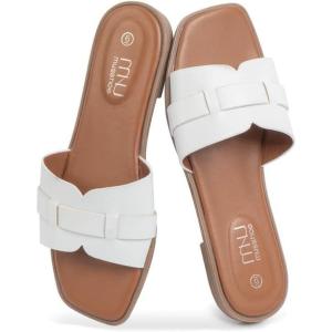 imageMUSSHOE Fashion Flat Summer Sandals for Women 2024Comfortable Leather Slides Dressy Beach Footwear Cute Memory Foam Mules Braided Open Toe DesignSize 511White1