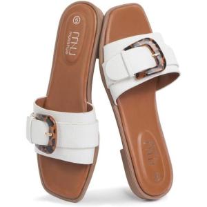 imageMUSSHOE Fashion Flat Summer Sandals for Women 2024Comfortable Leather Slides Dressy Beach Footwear Cute Memory Foam Mules Braided Open Toe DesignSize 511White2