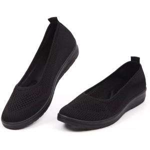 imageMUSSHOE Walking Shoes Women Breathe Mesh Slip On Sneakers Women Comfortable LightweightBlack