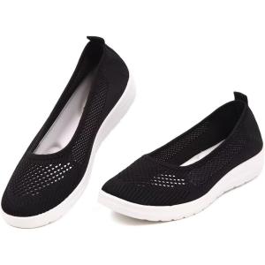 imageMUSSHOE Walking Shoes Women Breathe Mesh Slip On Sneakers Women Comfortable LightweightBlack White
