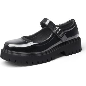imageMUSSHOE Mary Jane Shoes Women Platform Chunky Flats for Women Buckle Strap Round Toe Shoes OxfordsBlack Patent