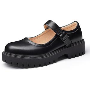 imageMUSSHOE Mary Jane Shoes Women Platform Chunky Flats for Women Buckle Strap Round Toe Shoes OxfordsBlack Pu