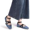 imageWomens Mary Jane Flats Round Toe Comfortable Cross Strap Flats Dressy Ballet Flats Shoes Vintage Shoes with Ankle StrapBlue