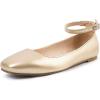 imageMUSSHOE Womens Ballet Flats Mary Jane Shoes Square Toe Ballet Flats Shoes Womens Ankle Strap Flats Shoes Flats for Women Dressy with Adjustable BuckleGold