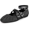 imageWomens Mary Jane Flats Round Toe Comfortable Cross Strap Flats Dressy Ballet Flats Shoes Vintage Shoes with Ankle StrapBlack