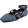 imageWomens Mary Jane Flats Round Toe Comfortable Cross Strap Flats Dressy Ballet Flats Shoes Vintage Shoes with Ankle StrapBlue