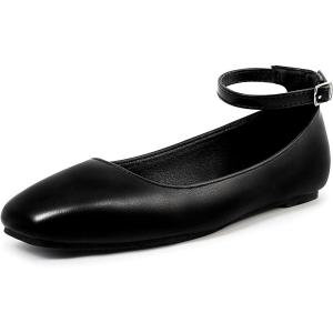 imageMUSSHOE Womens Ballet Flats Mary Jane Shoes Square Toe Ballet Flats Shoes Womens Ankle Strap Flats Shoes Flats for Women Dressy with Adjustable BuckleBlack