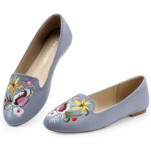 imageUSSHOE Flats Shoes for Women Slip on Round Toe Comfortable Womens Flats Ballet Flats Shoes LoafersGrey Embroidery Bf2