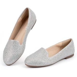 imageUSSHOE Flats Shoes for Women Slip on Round Toe Comfortable Womens Flats Ballet Flats Shoes LoafersSilver Rhinestone