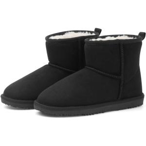 imageMUSSHOE Winter Boots for Women Classic Snow Boots Comfortable Cow Suede Leather Slip on Booties Fur Lined Warm Boots WaterproofBlack Short