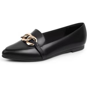 imageMUSSHOE Womens Loafers Comfortable Fashion Chain Flats Shoes for WomenBlack Pu