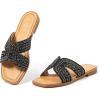 imageMUSSHOE Womens Flat Sandals Comfortable Slip On Dressy Open Square Toe Slides Sandals for SummerBlack