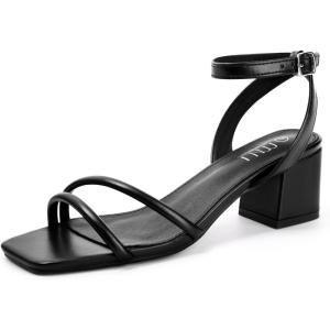 imageMUSSHOE Block Heeled Prom Heels Sandals for Women Chunky Square Open Toe Strappy High Heels Ankle Buckle Sandals Party Wedding Bridal Dress ShoesBlack