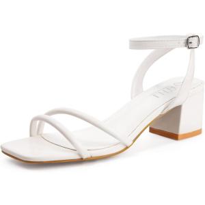 imageMUSSHOE Block Heeled Prom Heels Sandals for Women Chunky Square Open Toe Strappy High Heels Ankle Buckle Sandals Party Wedding Bridal Dress ShoesWhite