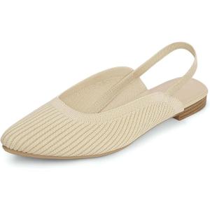 imageMUSSHOE Womens Blue Mesh Slingback Flats  Pointed Toe Peep Toe Slip On Flat Heel Casual Office ShoesBeige