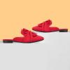 imageMUSSHOE Women Mules Pointed Toe Flats  Comfortable Slip on Work Loafers for Professional Woman Aged 2540 Casual Classic Dressy 2025Red Suede